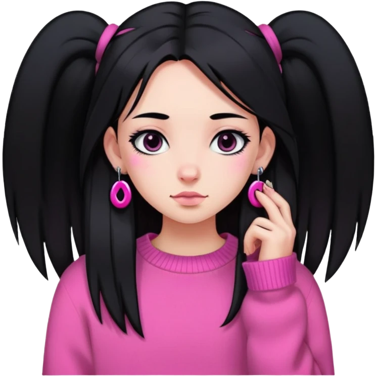 Girl with black and pink Sweater, long straight black hair, ear piercings emoji