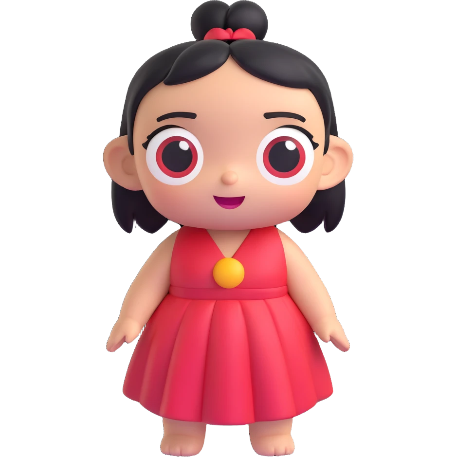 Lilo from Lilo & Stitch as a 3D emoji, round face, big eyes, red dress, cute and expressive emoji