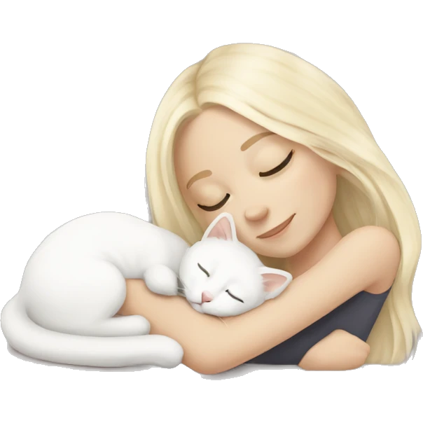 White girl light blonde hair sleeping with white kitty emoji