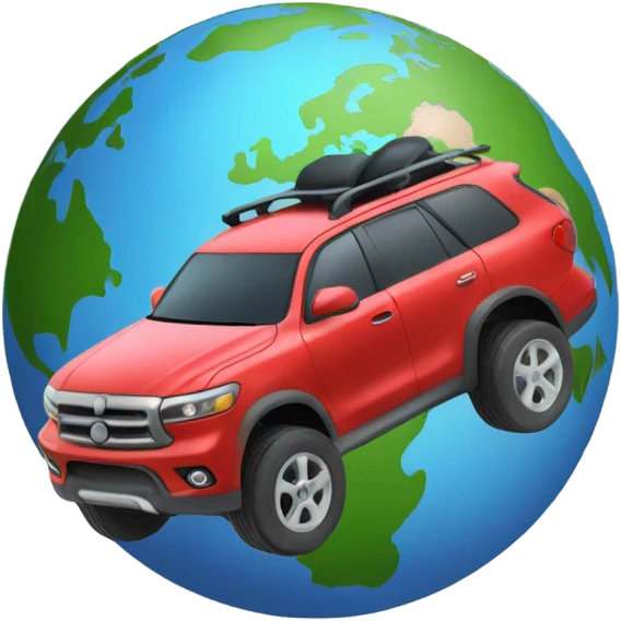an adventurous SUV passing over the small earth globe emoji