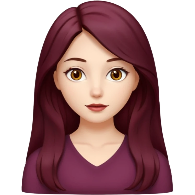 young white woman 
brown almond eyes
Long waist-long hair, center parted
slightly wavy
dark burgundy hair emoji