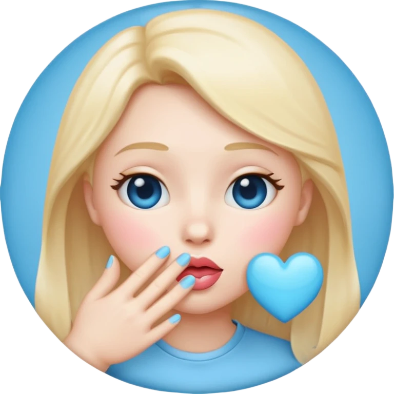 Blowing kiss emoji with light blue heart emoji