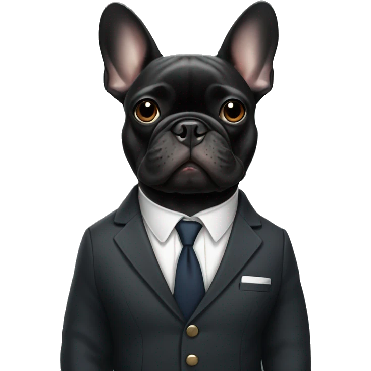 Black French bulldog wearing a suit emoji
