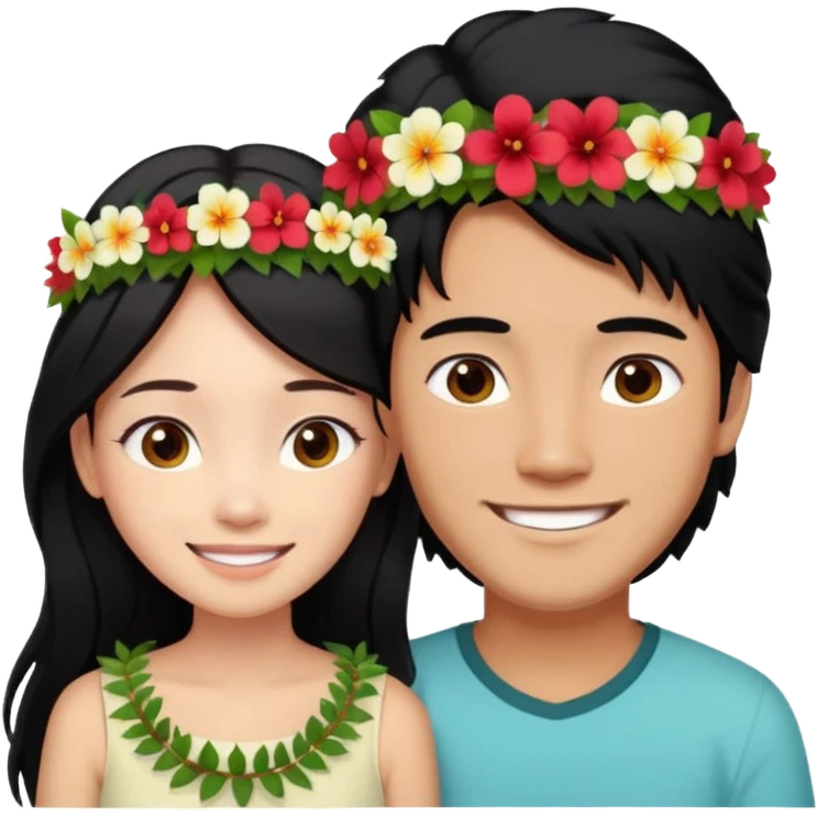 long black haired asian man in love with redhead girl in fiji emoji