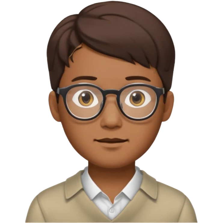 Asian male, with goatie, wearing glasses, medium length hair, brown emoji