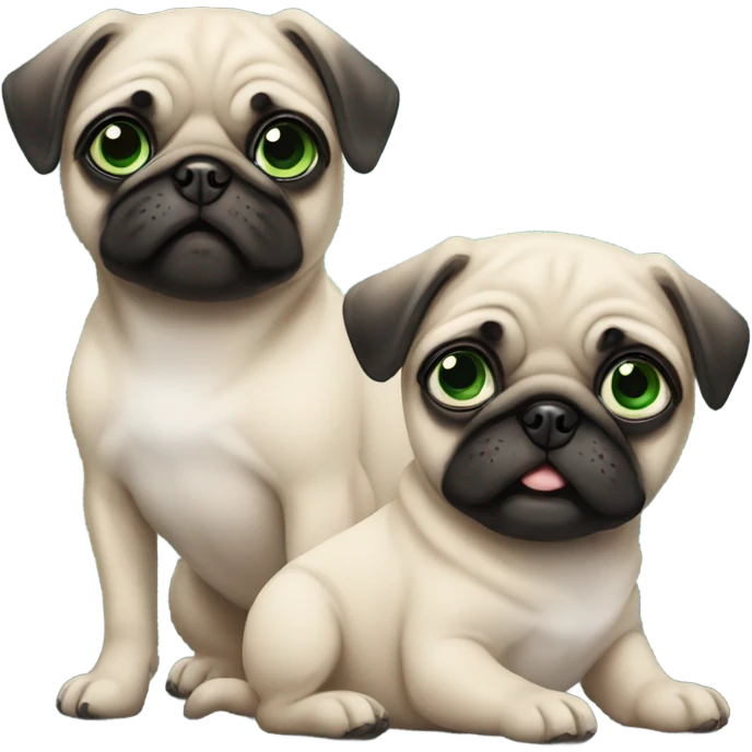 2 Baby pugs 1 with green eyes and 1 with blue  emoji