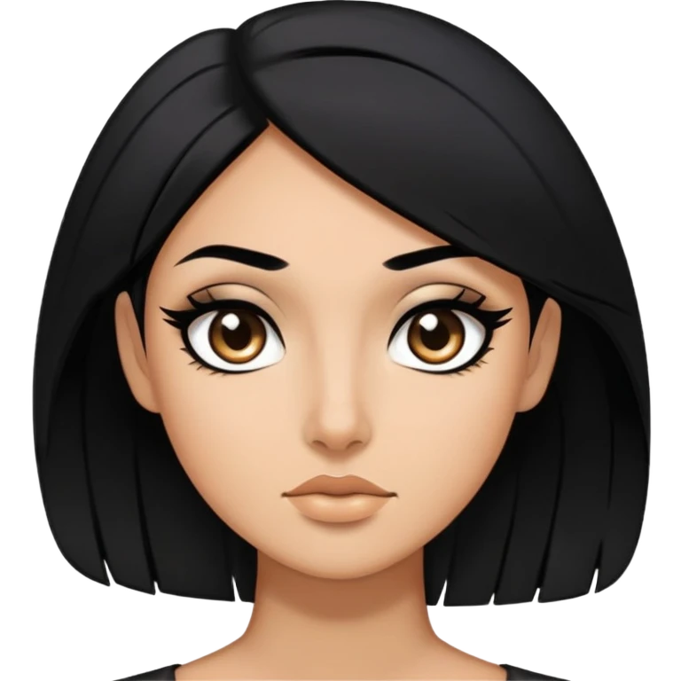 Person with black hair with side swoop in face with black eyeliner emoji