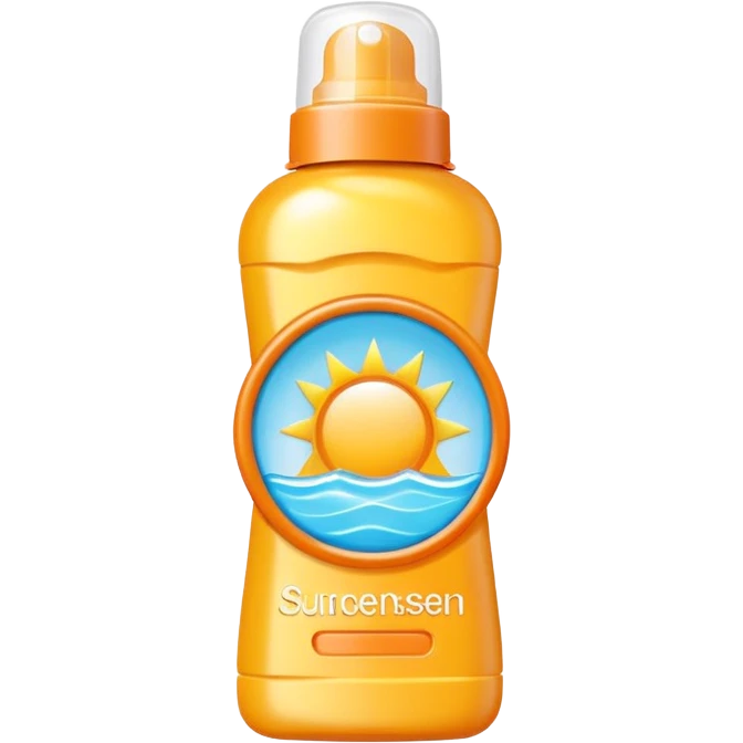 sunscreen bottle object icon, summer pool accessory, smooth packaging, bright colors, 3D cartoon, mobile game icon style, centered, clean background, no text, no watermark
 emoji