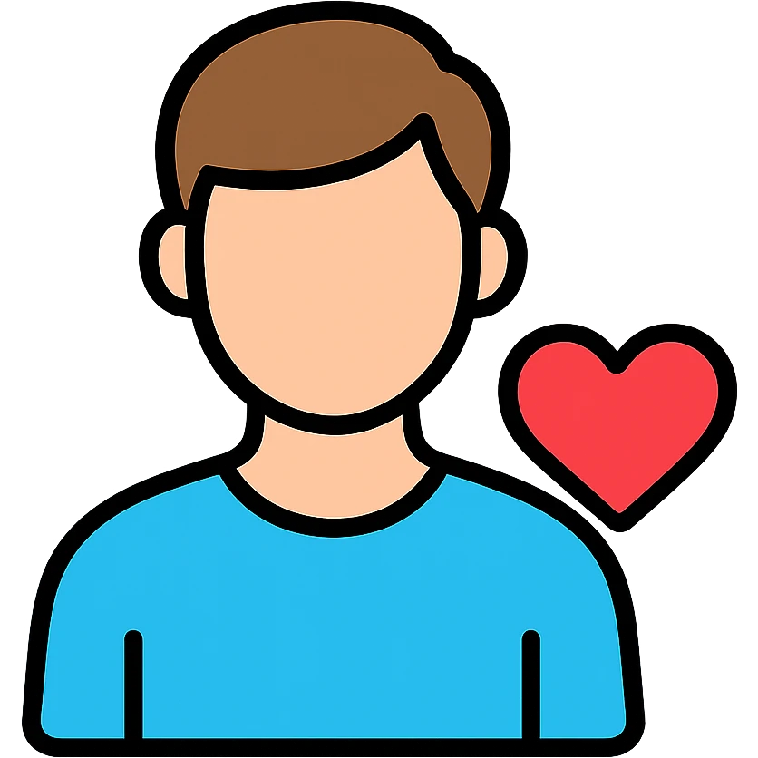 Boyfriend icon with heart, simple male figure for relationship status emoji