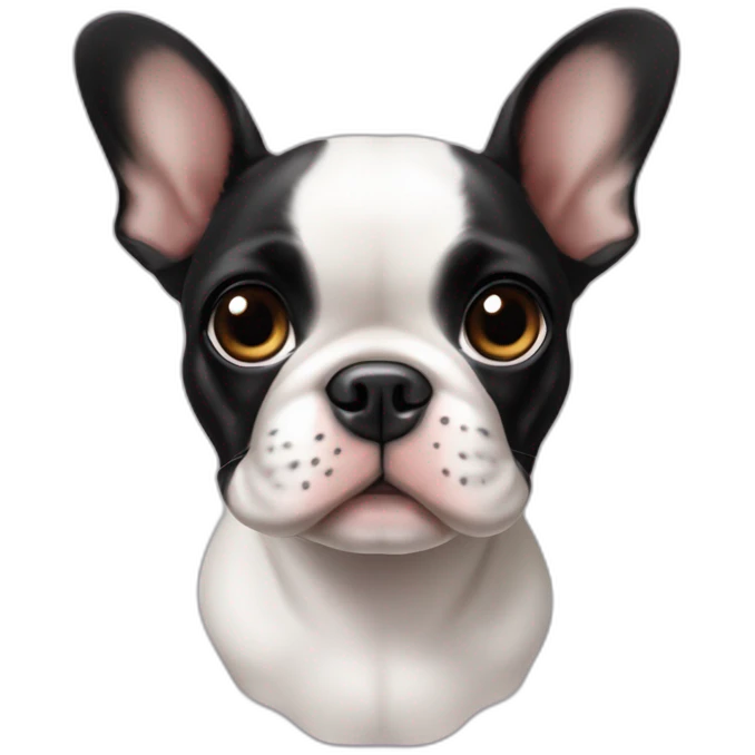 cute girl boston terrier french bulldog mix puppy with cropped ears black eyes emoji