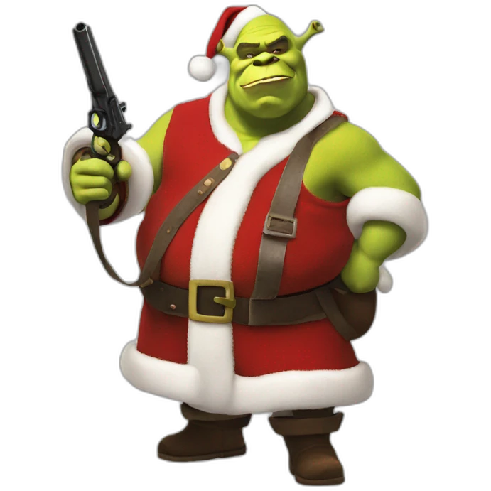 shrek as santa standing with gun emoji