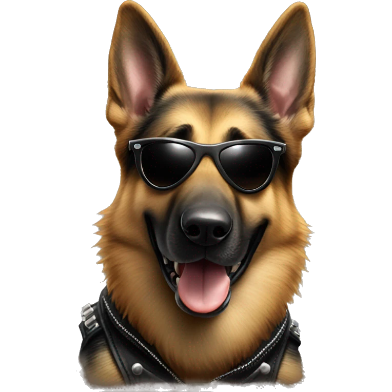 German shepherd wearing sun glasses riding a Harley Davidson emoji