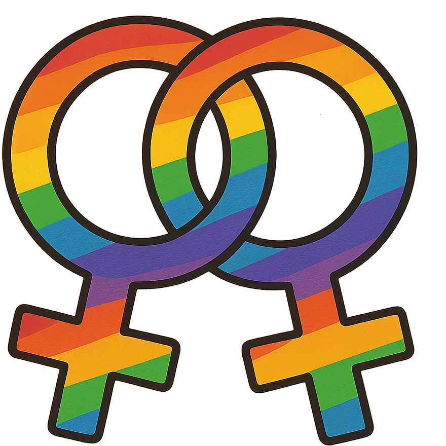 gay pride two interlocked female symbols, rainbow gradient, friendly and inclusive emoji