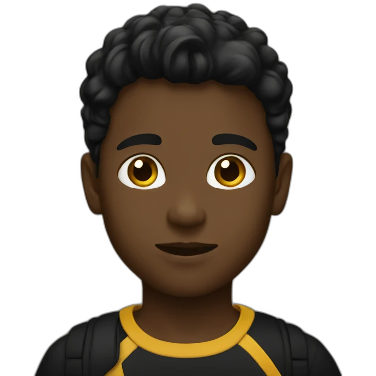 A kid wearing black and gold emoji