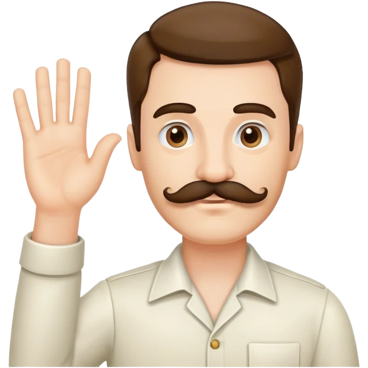 man with mustache with raised hand emoji