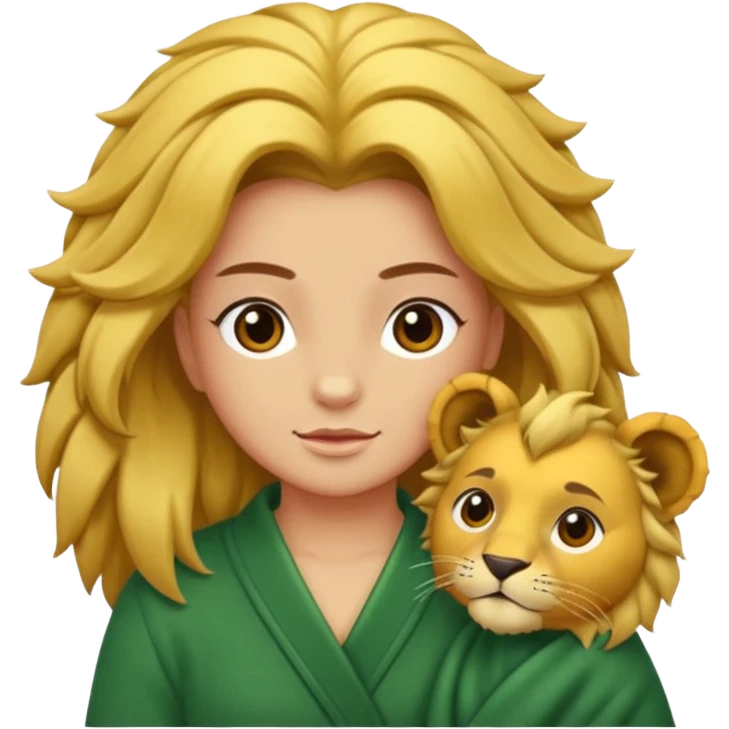 Gata masajeando el pelo de un león emoji