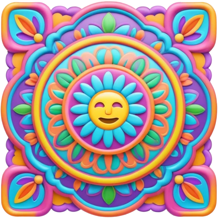 3D, psychedelic colored hippie style border emoji