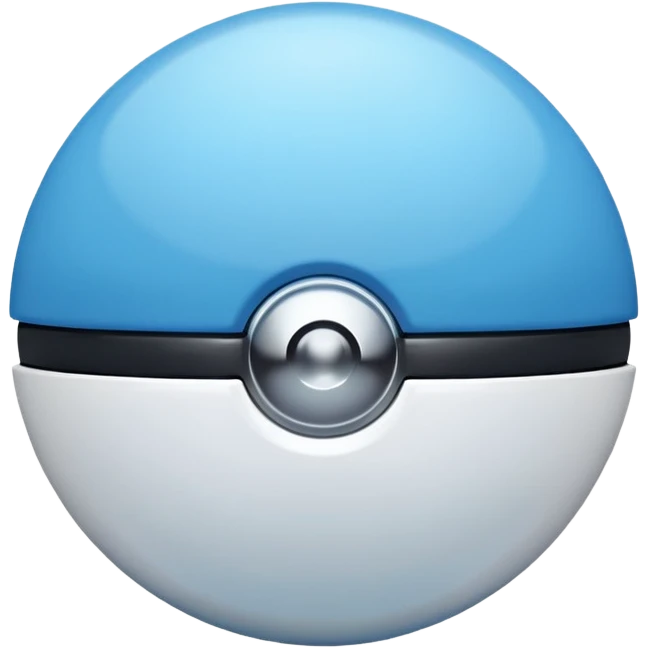 blue pokeball emoji, top half is a more saturated blue, bottom half is white, black stripe, with a white sheen, with a pearlescent finish, with a chrome effect emoji