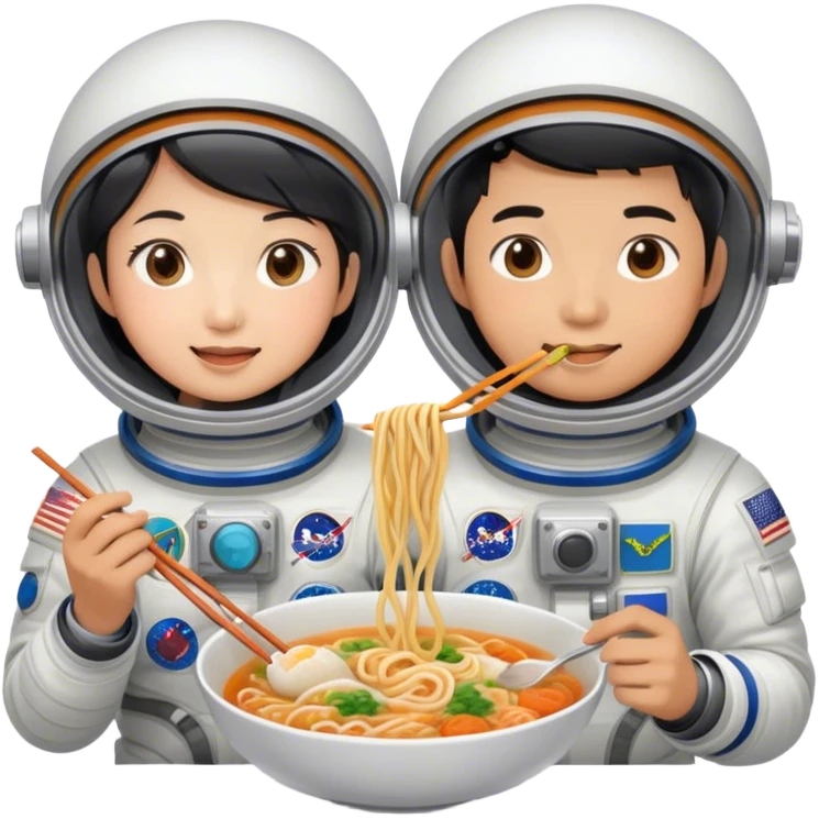 Asian astronaut couples eating noodles  emoji