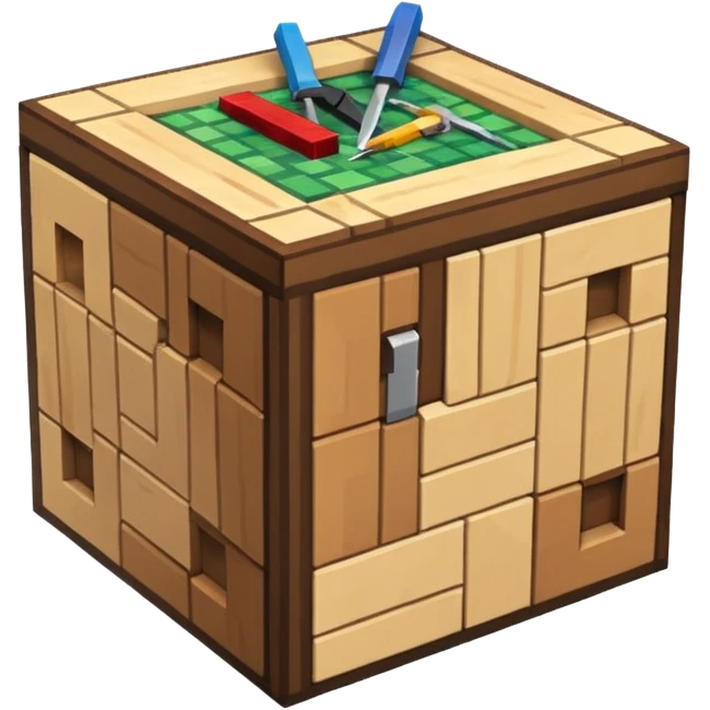 crafting table with tools like a minecraft style cube crafting table 100% like a minecraft table crafting, emoji