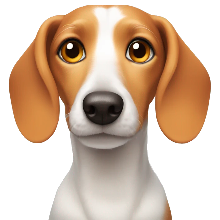 White dachshund with orange fur around her eyes and ears like a beagle  emoji