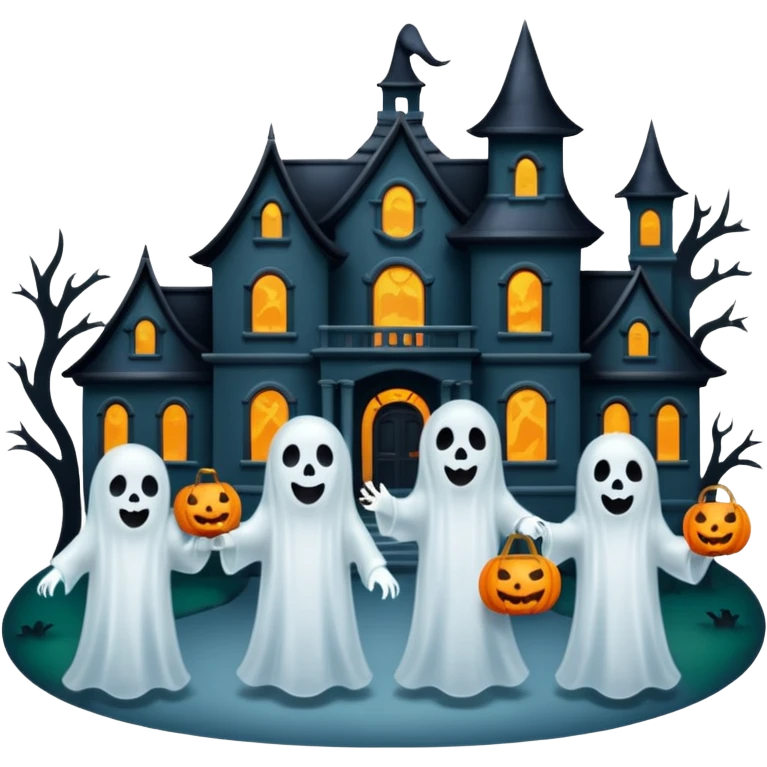 Ghosts trick or treating at a mansion emoji