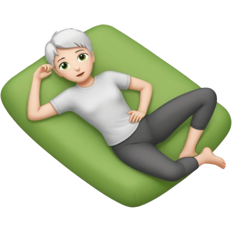 full body tiny short hair dark grey and white cat with white front legs and green eyes lying down emoji