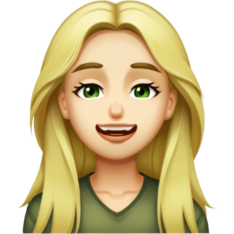 Edit the image to depict a blonde person with swamp eyes and long hair, showing a sad expression. Maintain the apple emoji style and ensure the background is transparent. emoji