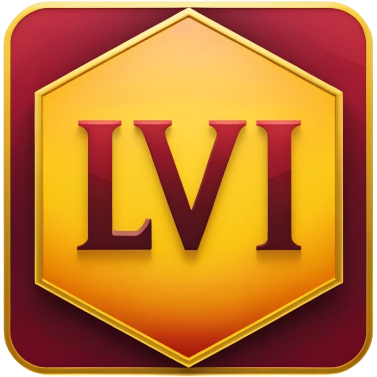 hexagon emblem with a thick yellow-to-gold outline and a dark red gradient inside. In the center, place a bold capital letter V in the same yellow-to-gold gradient as the outline. Keep the shapes clean and geometric, with smooth color transitions and no background color. emoji