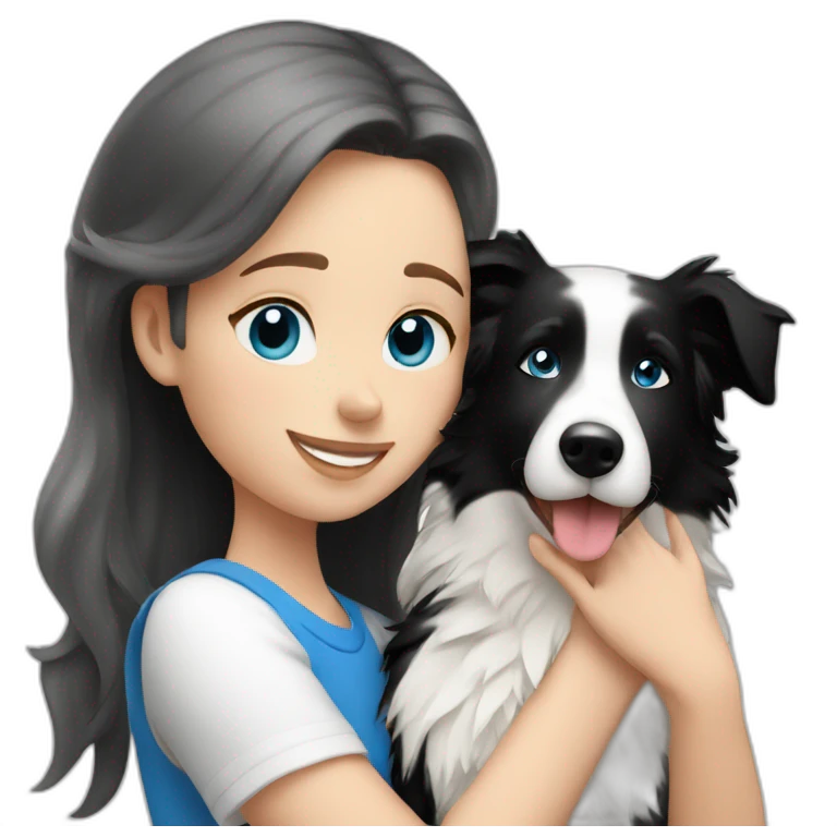 Blond hair with blue eyes mom hugging black and white border collie emoji