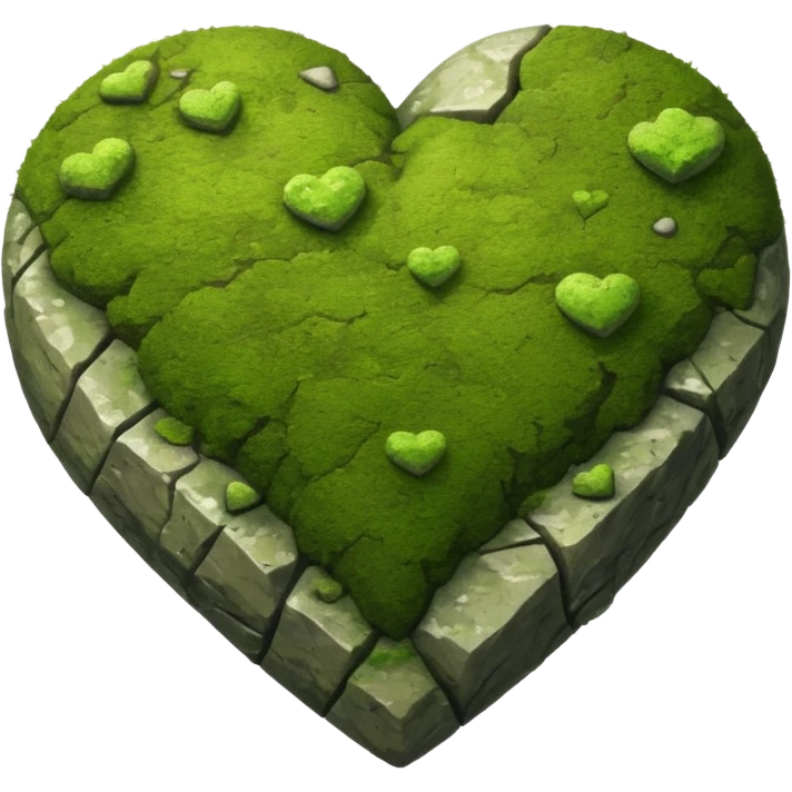 Rock with a little bit of moss in the shape of a heart emoji