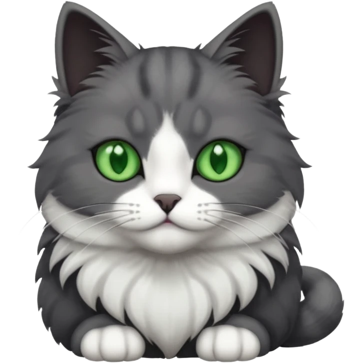 one dark grey and white cat and one completely solid dark grey cat with green eyes and white paws emoji