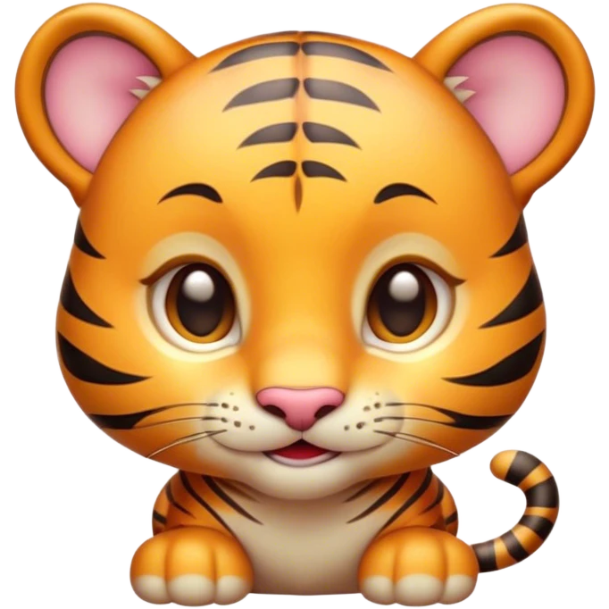 Cinematic Cute Tiger Cub Portrait Emoji, Head tilted playfully and inquisitively, with an adorably compact form accented by subtle stripes and round, sparkling eyes full of wonder, Simplified yet irresistibly adorable features, highly detailed, glowing with a warm, inviting wild glow, high shine, affectionate and lively, stylized with a touch of whimsical feline cuteness, soft glowing outline, capturing the essence of a mischievous yet loving tiger cub that seems as if it could leap out of the screen into your arms! emoji