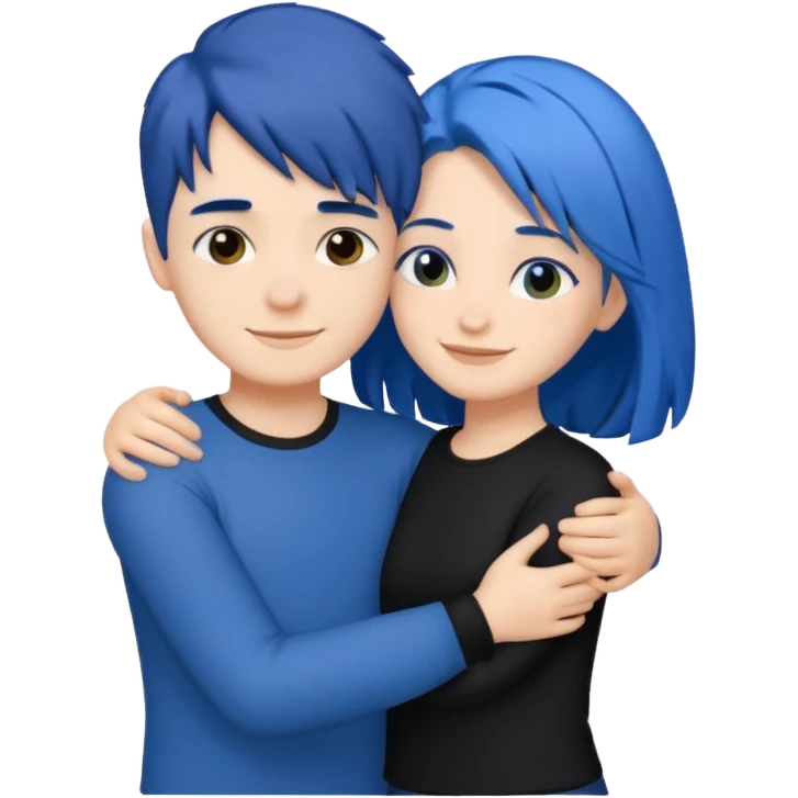Happy DARK Blue hair girl hugging blue hair boy both wearing black shirts emoji