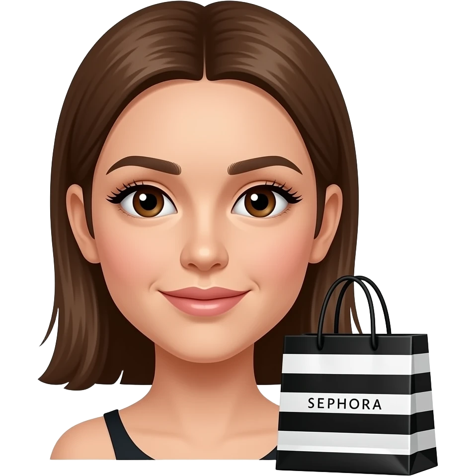 Normal emoji with eyelashes and a Sephora bag emoji