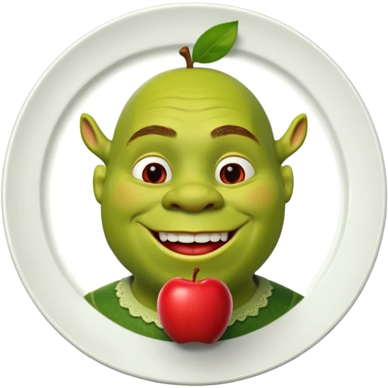 shrek on a plate with an apple in his mouth emoji