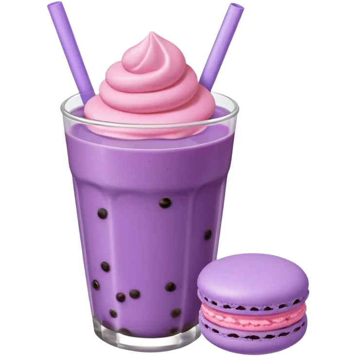 purple boba drink emoji with a macaron, no eyes, no mouth, simple and iconic emoji