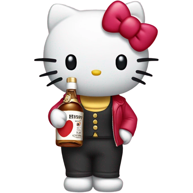 Hello Kitty, holding a bottle of Hennessy emoji