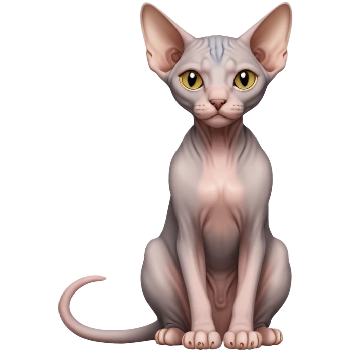 gray sphynx hairless cat full body sitting emoji