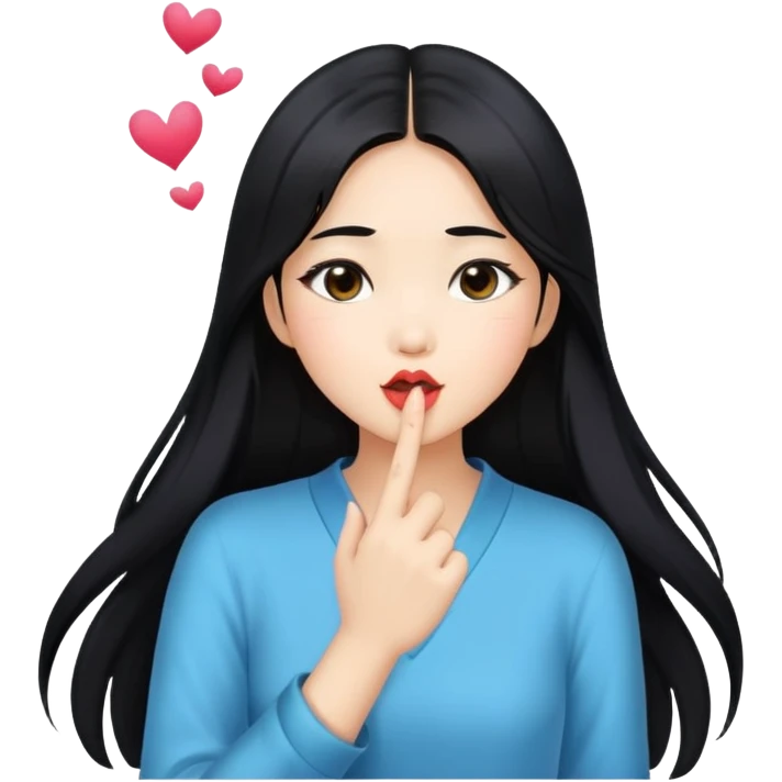 Beautiful Asian girl with long black hair blowing kisses emoji