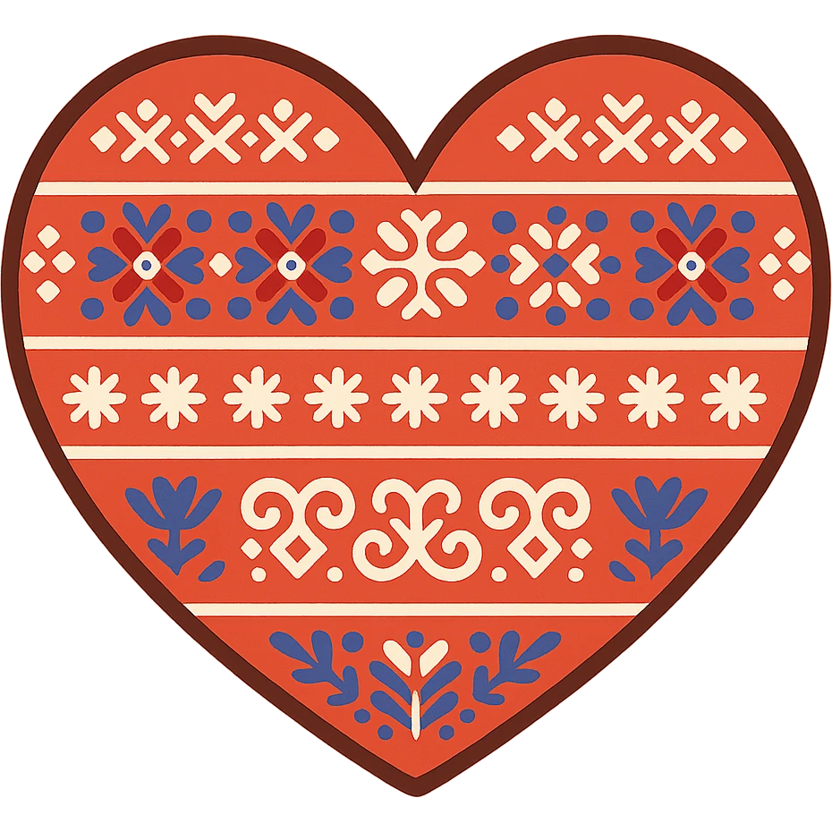 a heart emoji filled with traditional Slovak embroidery patterns emoji