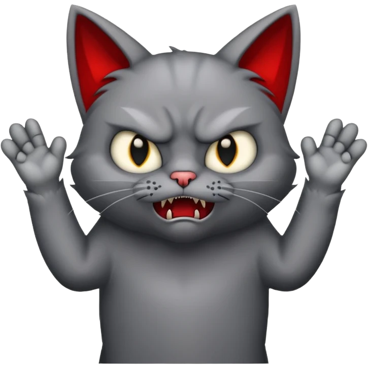 Vampire  cartoon cat with an angry expression, with its hands above its head emoji
