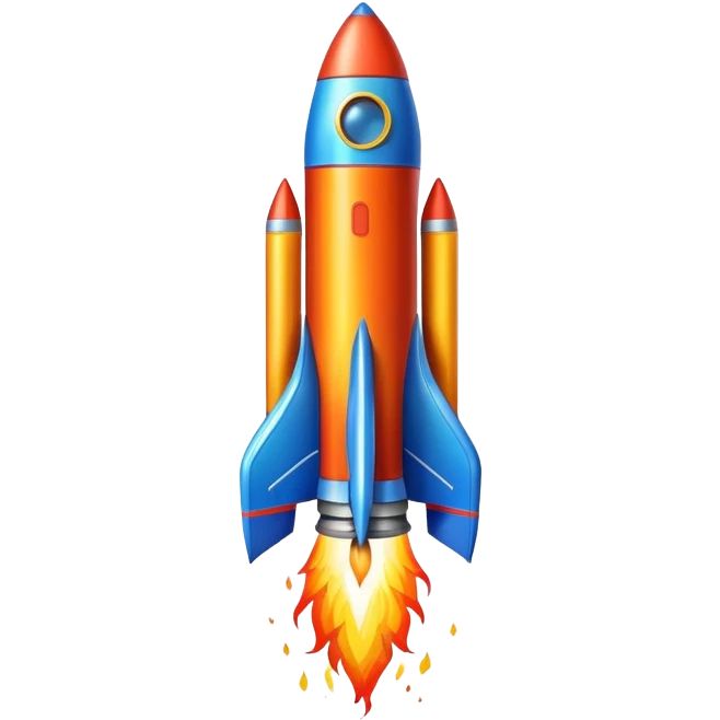 A colorful cartoon space rocket with flames shooting out, ready for liftoff emoji