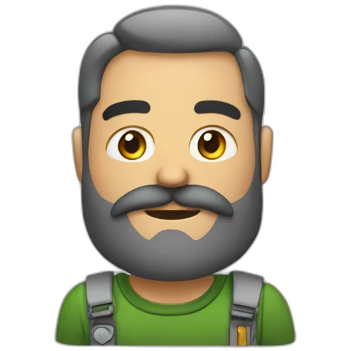 Calvo con barba y máquina de fotos emoji