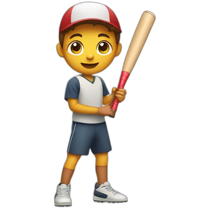 a boy playing cricket with a bat in his hands emoji