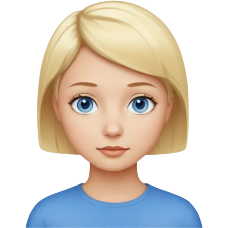 Mujer pelo rubio y muy corto ojos azules cara redonda emoji