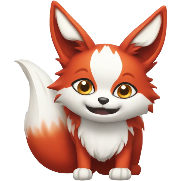 red and white kitsune, amazed emoji
