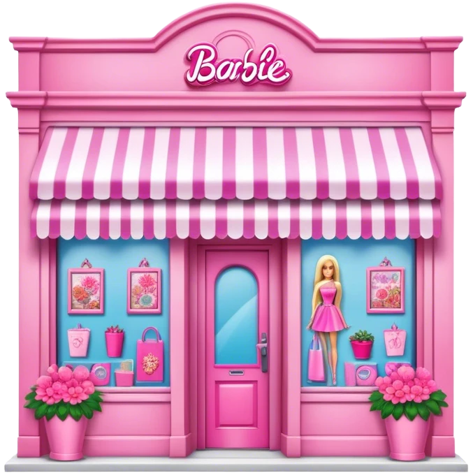 Barbie pink shop with florals exterior  emoji