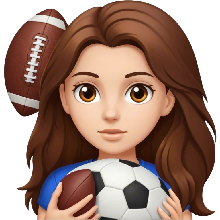 White Girl with long brown hair and brown eyes football emoji