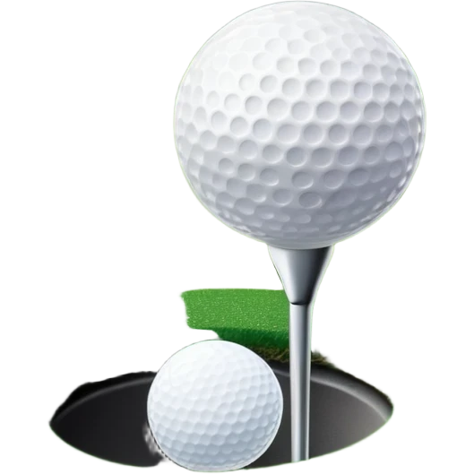 A golf ball positioned next to a golf club on a well-manicured green, with the lush grass of the golf course in the background. The setting captures the peaceful yet competitive atmosphere of the sport, focusing on the precision and skill required for the perfect shot emoji
